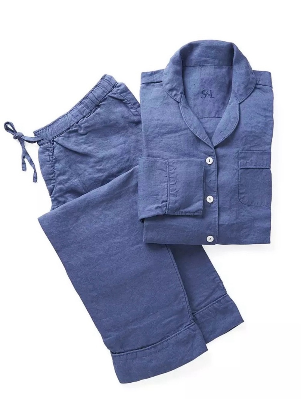 Serena & Lily Positano Linen Matching Pajama Set Button Down Top Pants Large